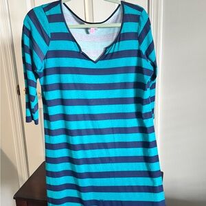 Lilly Pulitzer Teal and Navy Striped Long Sleeve Dress